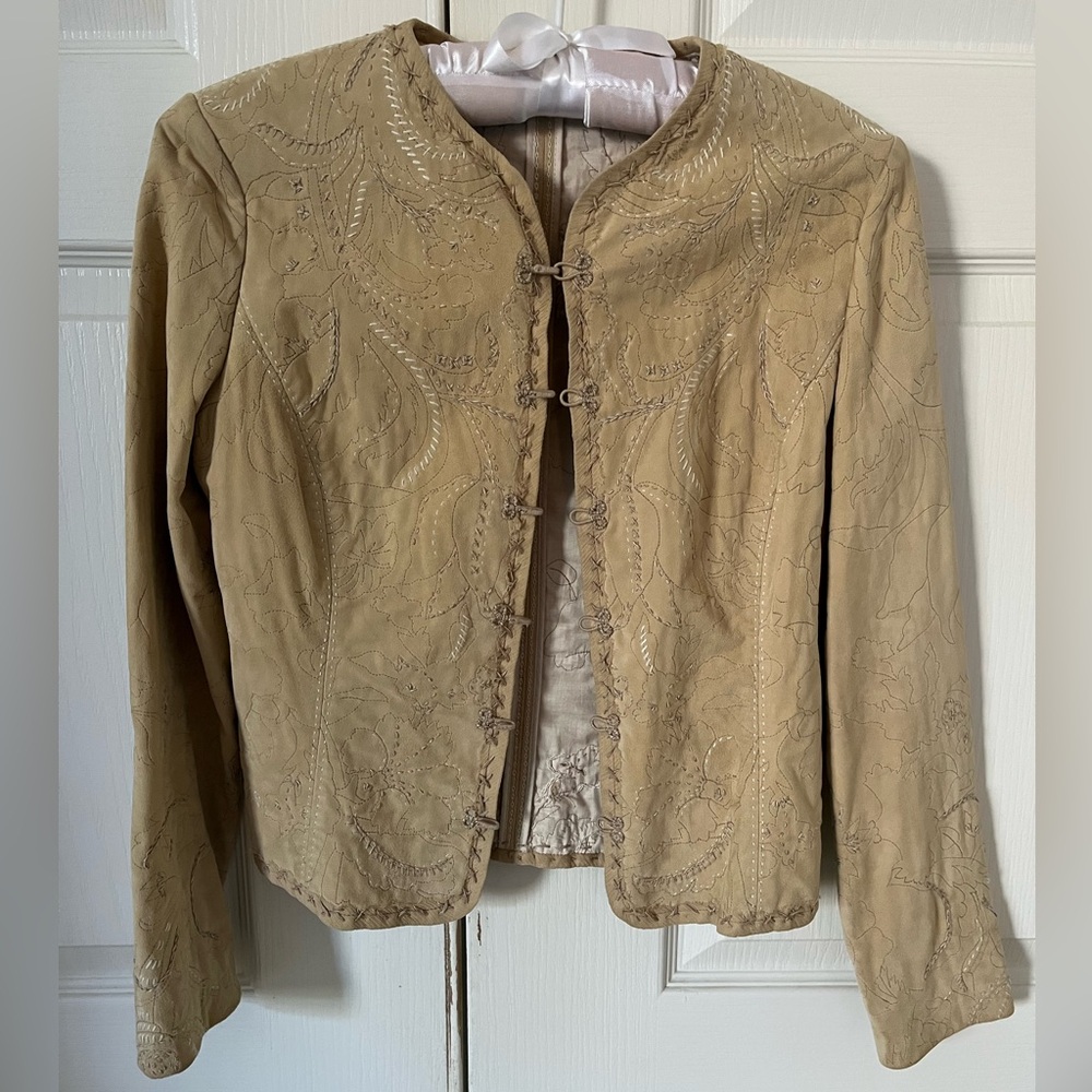 Elie Tahari Suede Embroidered Jacket